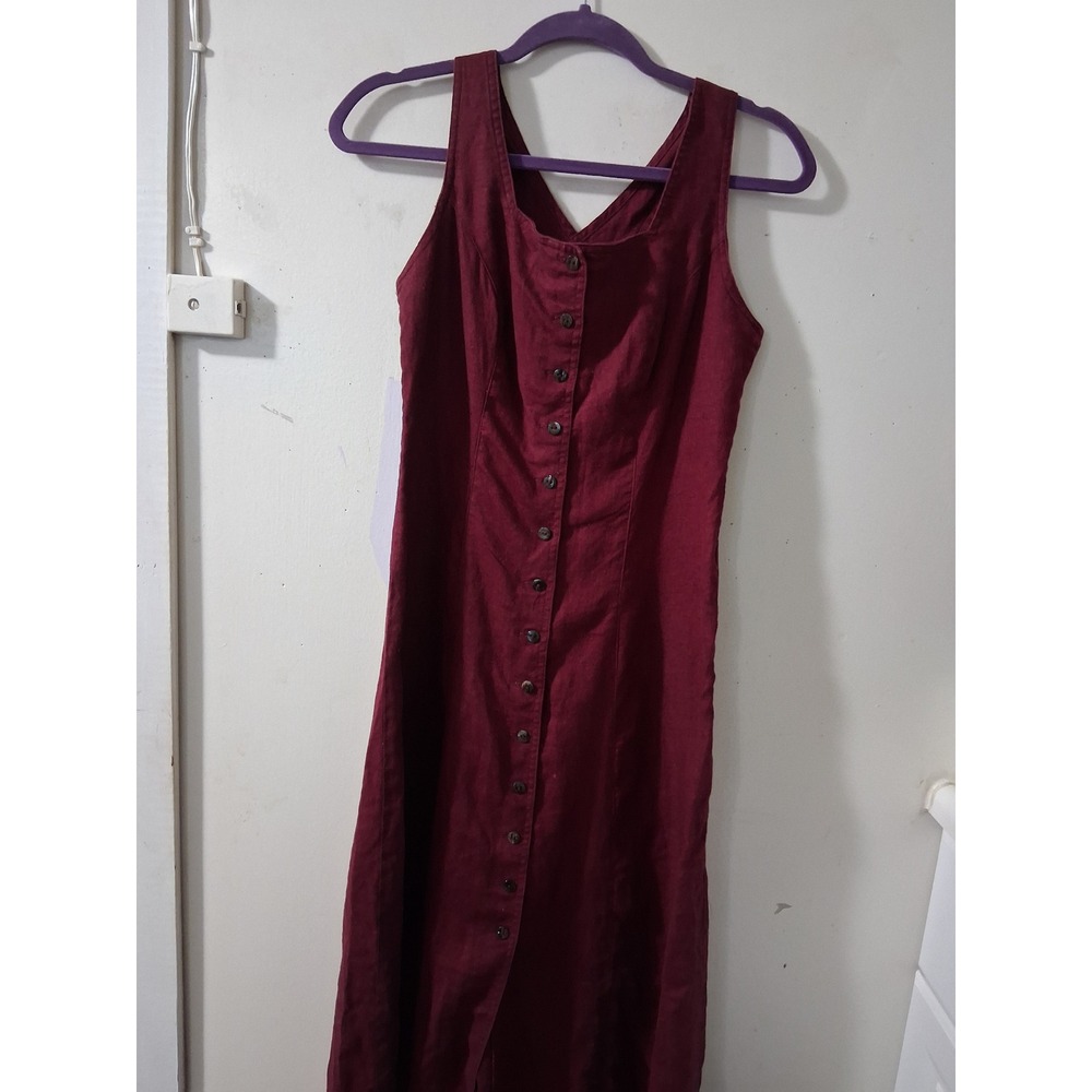 Georgio Studio Womens Burgundy 100% Linen Button Front Midi Tank Dress Size 8